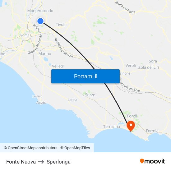 Fonte Nuova to Sperlonga map