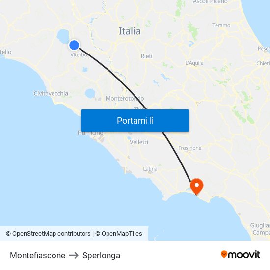 Montefiascone to Sperlonga map