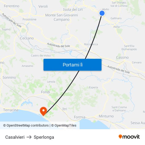 Casalvieri to Sperlonga map