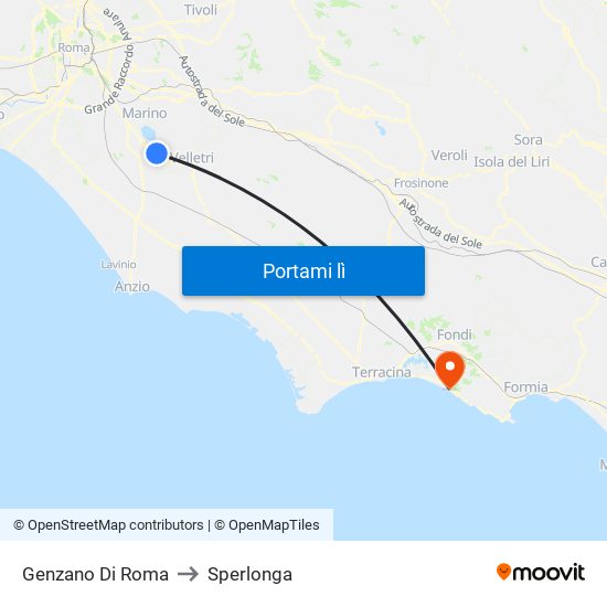 Genzano Di Roma to Sperlonga map