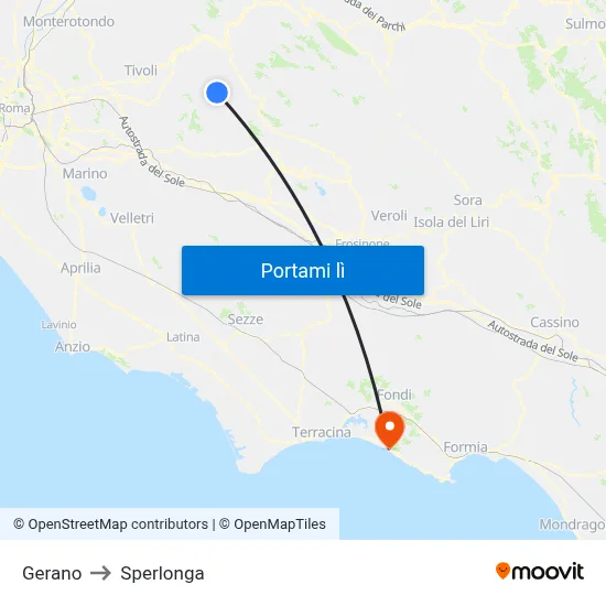 Gerano to Sperlonga map