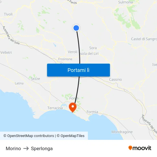Morino to Sperlonga map