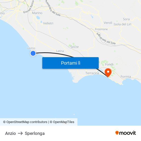 Anzio to Sperlonga map