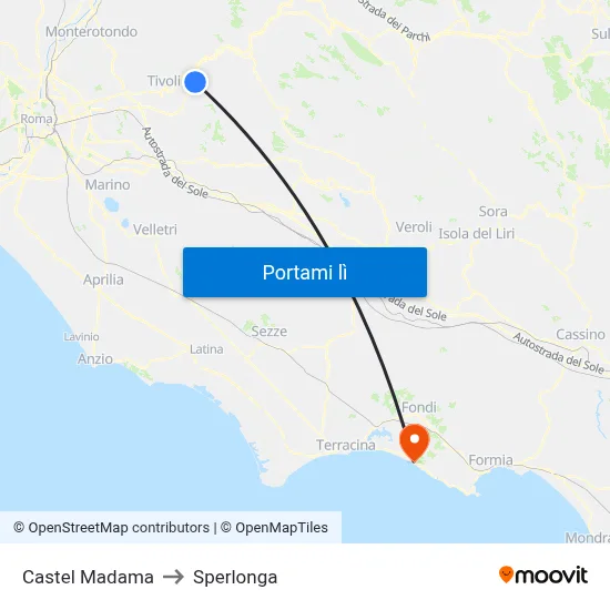 Castel Madama to Sperlonga map