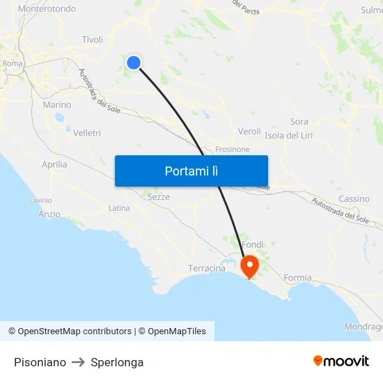 Pisoniano to Sperlonga map