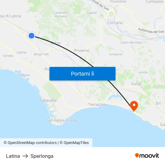 Latina to Sperlonga map
