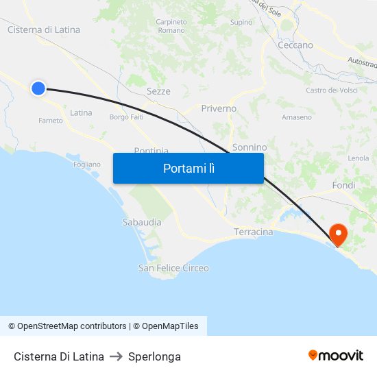 Cisterna Di Latina to Sperlonga map