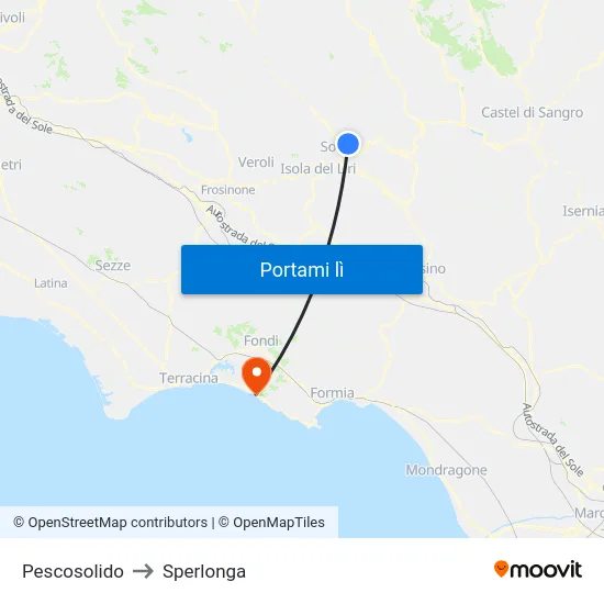 Pescosolido to Sperlonga map