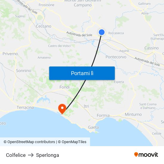 Colfelice to Sperlonga map