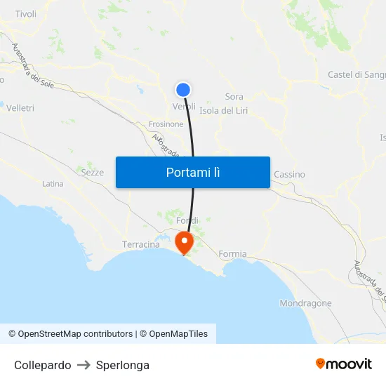 Collepardo to Sperlonga map