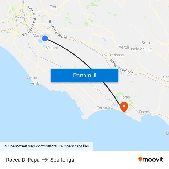 Rocca Di Papa to Sperlonga map