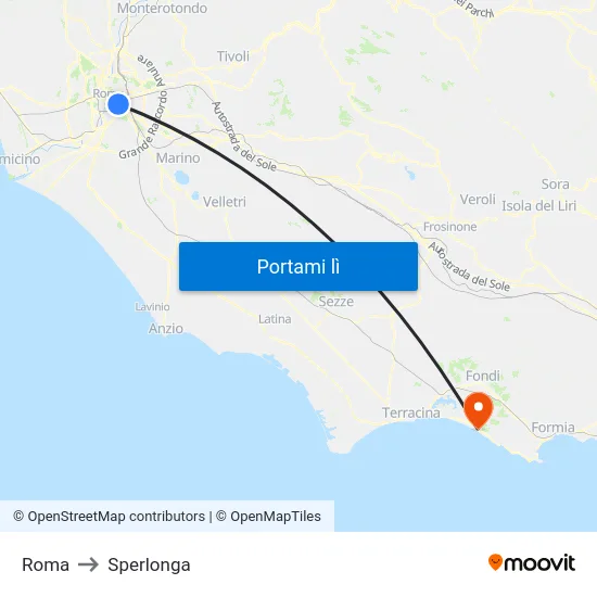 Roma to Sperlonga map