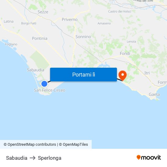 Sabaudia to Sperlonga map