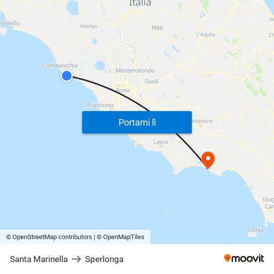 Santa Marinella to Sperlonga map