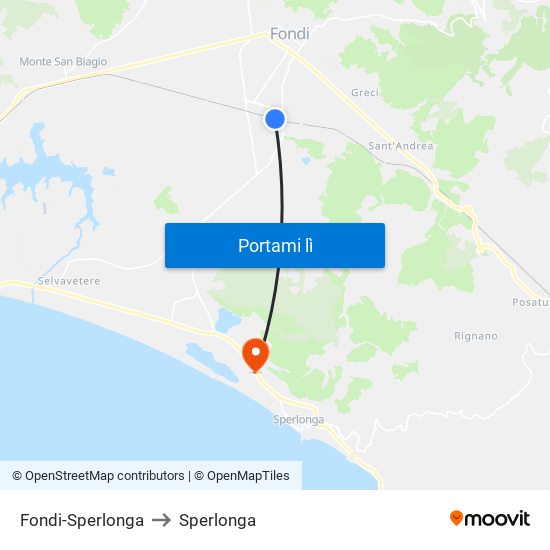 Fondi-Sperlonga to Sperlonga map