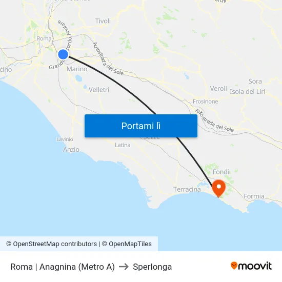 Roma | Anagnina (Metro A) to Sperlonga map