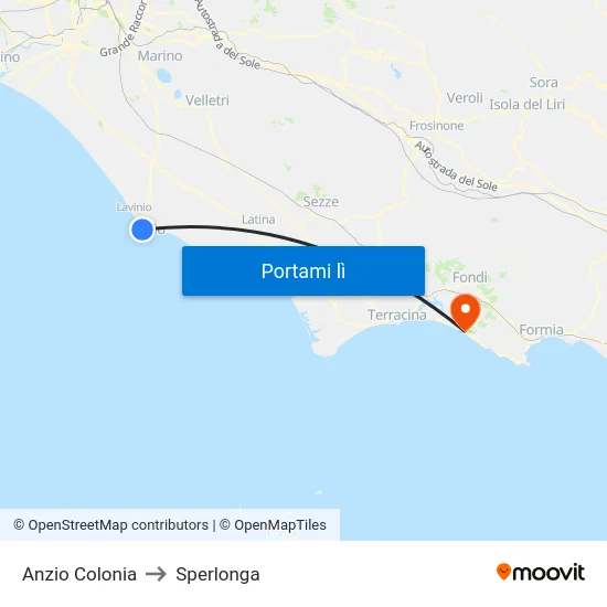 Anzio Colonia to Sperlonga map