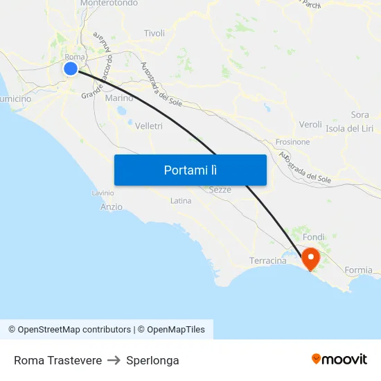 Roma Trastevere to Sperlonga map