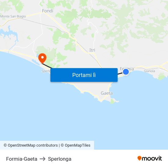 Formia-Gaeta to Sperlonga map