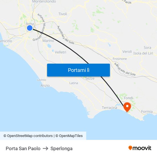 Porta San Paolo to Sperlonga map