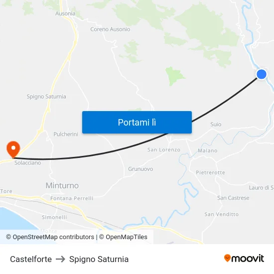 Castelforte to Spigno Saturnia map