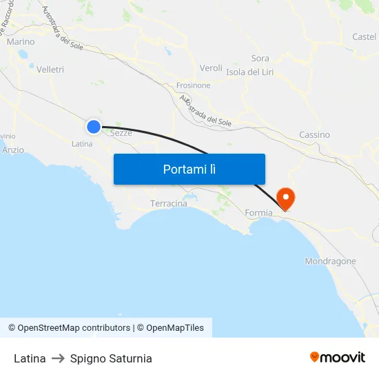 Latina to Spigno Saturnia map
