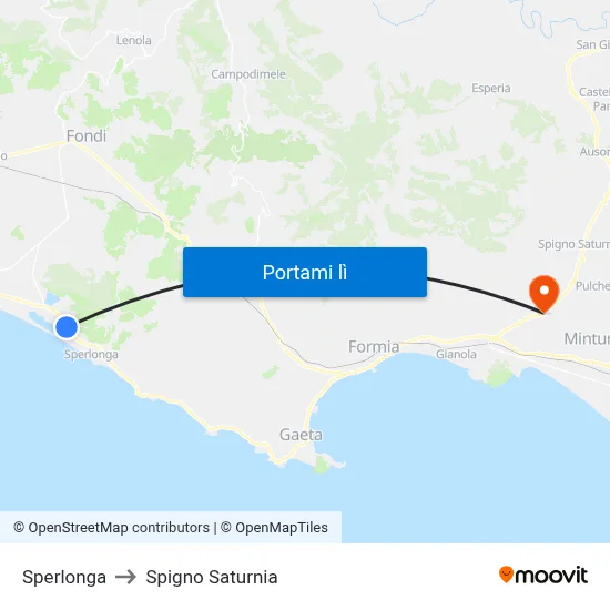 Sperlonga to Spigno Saturnia map
