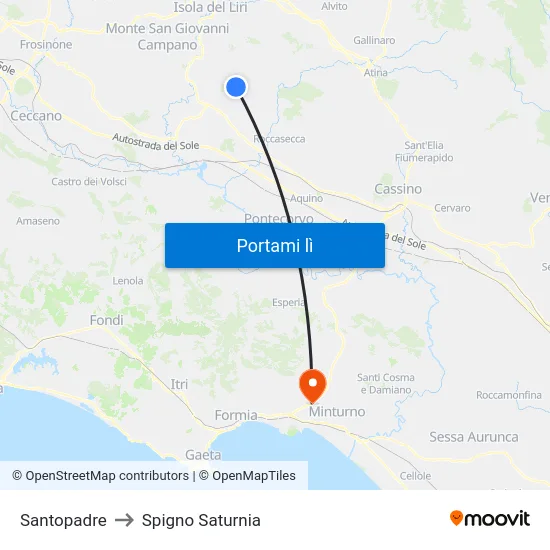 Santopadre to Spigno Saturnia map