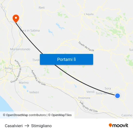 Casalvieri to Stimigliano map