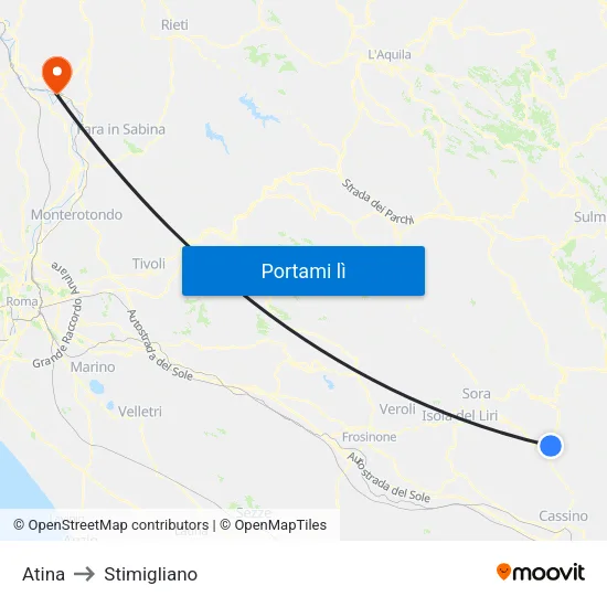 Atina to Stimigliano map