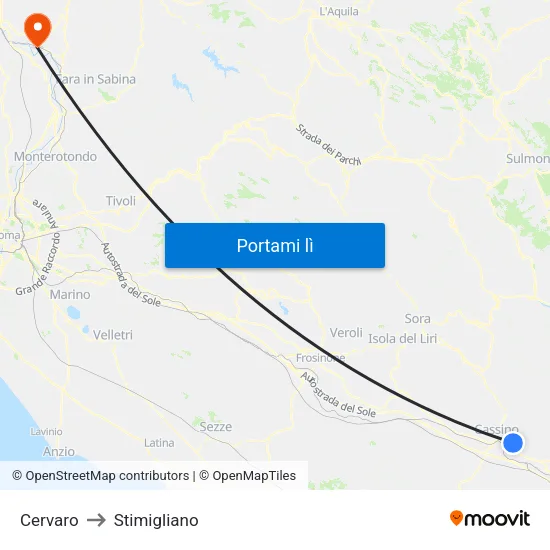 Cervaro to Stimigliano map