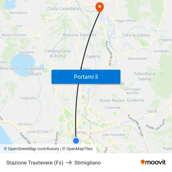 Stazione Trastevere (Fs) to Stimigliano map