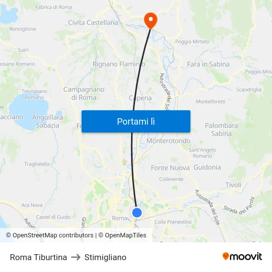 Roma Tiburtina to Stimigliano map
