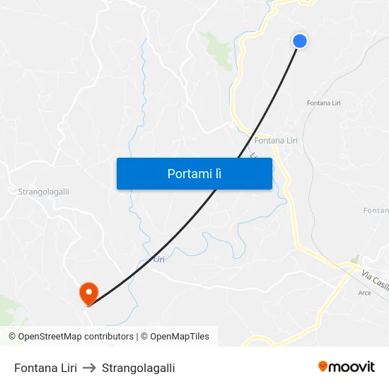 Fontana Liri to Strangolagalli map