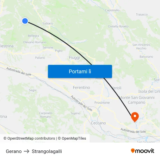 Gerano to Strangolagalli map