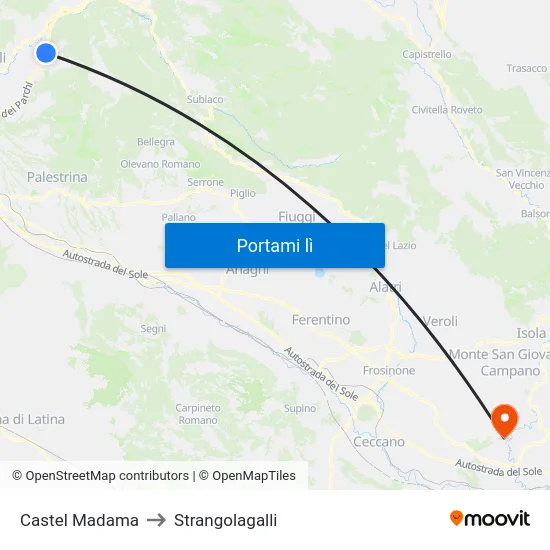 Castel Madama to Strangolagalli map