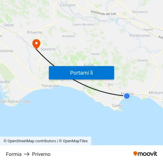 Formia to Priverno map