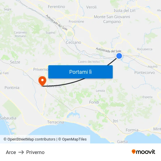 Arce to Priverno map