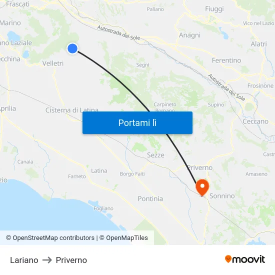 Lariano to Priverno map