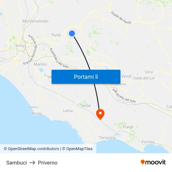 Sambuci to Priverno map