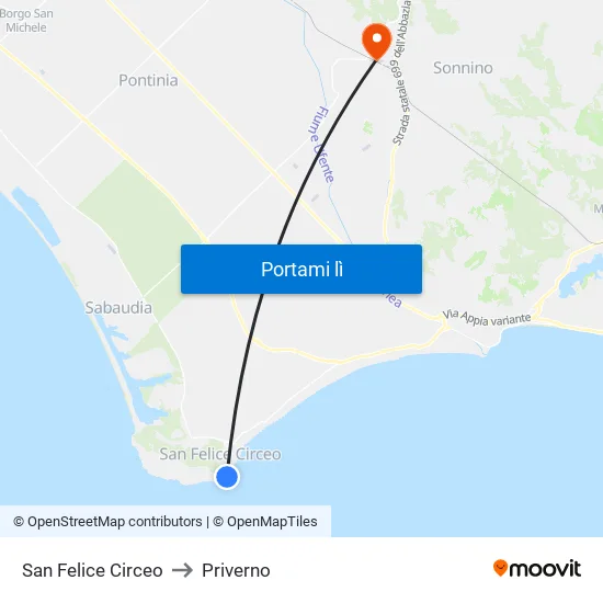 San Felice Circeo to Priverno map