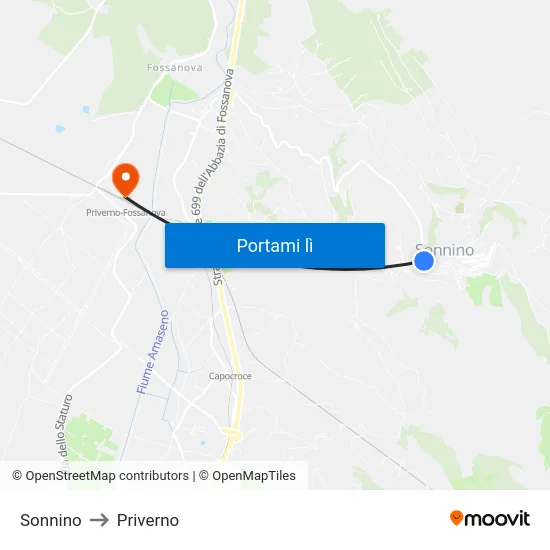 Sonnino to Priverno map