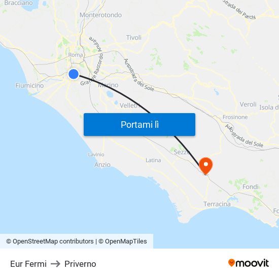 Eur Fermi to Priverno map