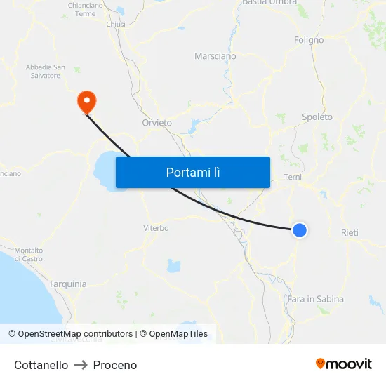 Cottanello to Proceno map