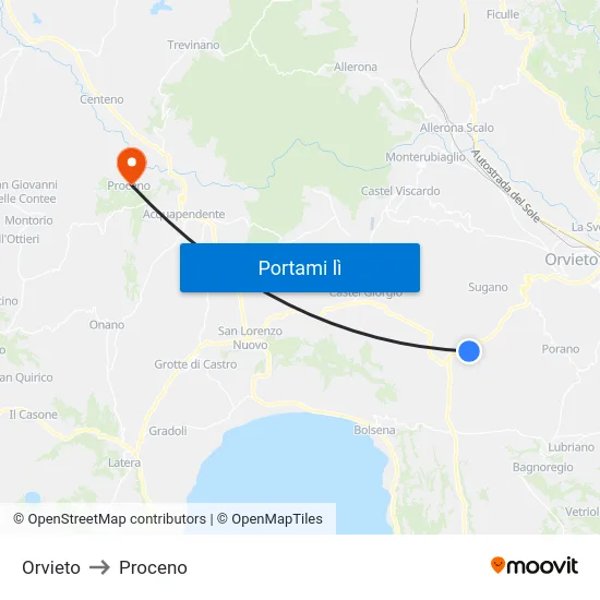 Orvieto to Proceno map