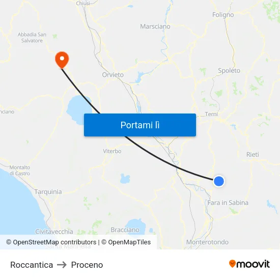 Roccantica to Proceno map