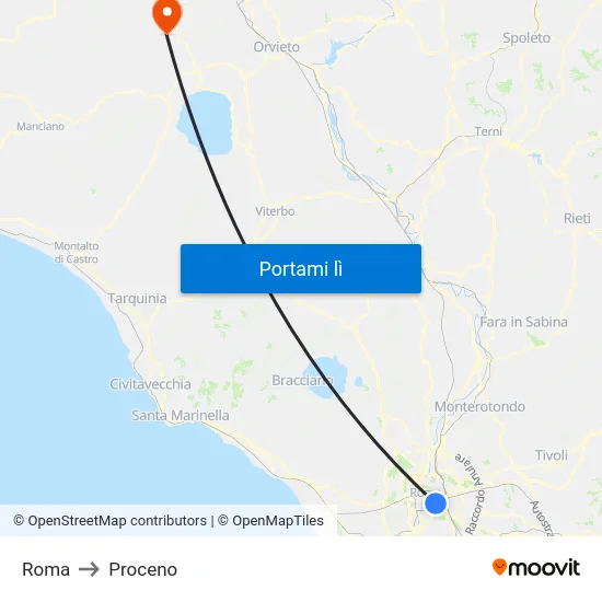 Roma to Proceno map
