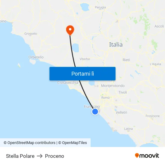 Stella Polare to Proceno map