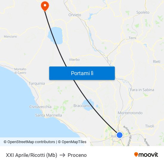 XXI Aprile/Ricotti (Mb) to Proceno map