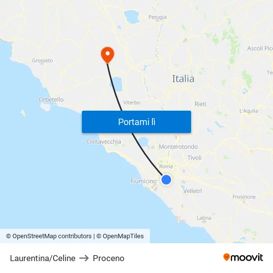 Laurentina/Celine to Proceno map